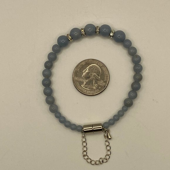 NWT Angelite Gemstone Bracelet Peru Gemstones 8mm, 6mm, 4mm + Rhinestones - Picture 10 of 11